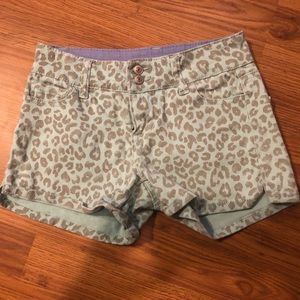 Leopard print blue jean shorts